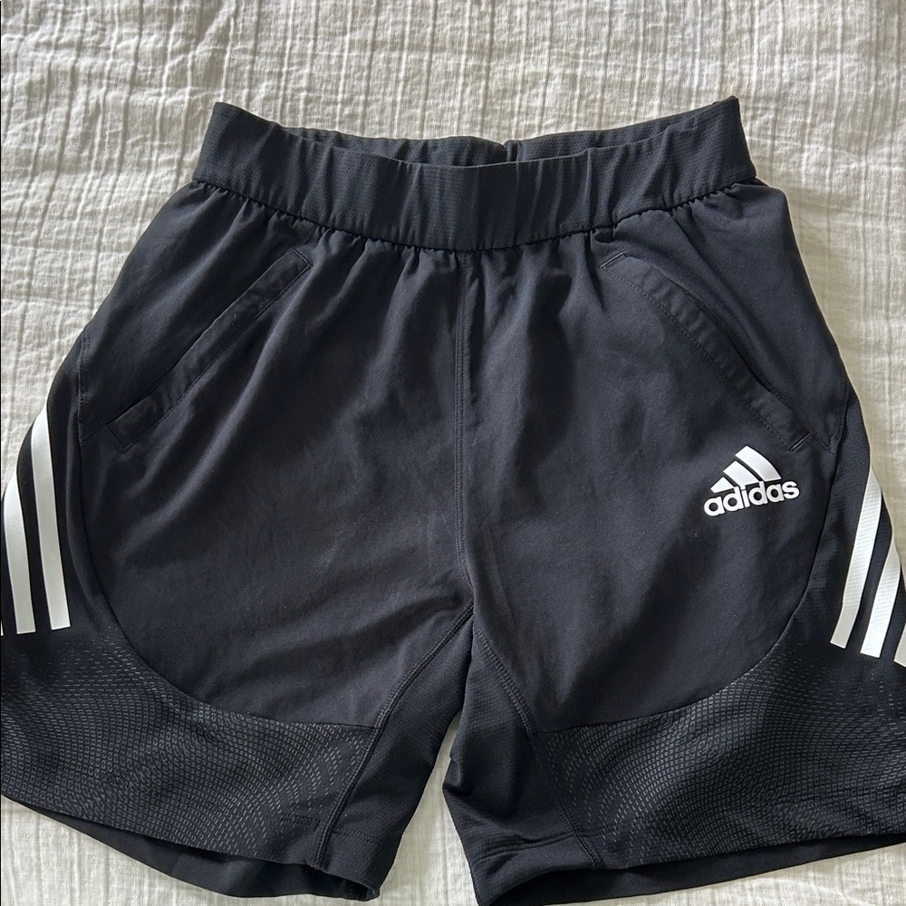 Adidas Black Shorts with White Stripes